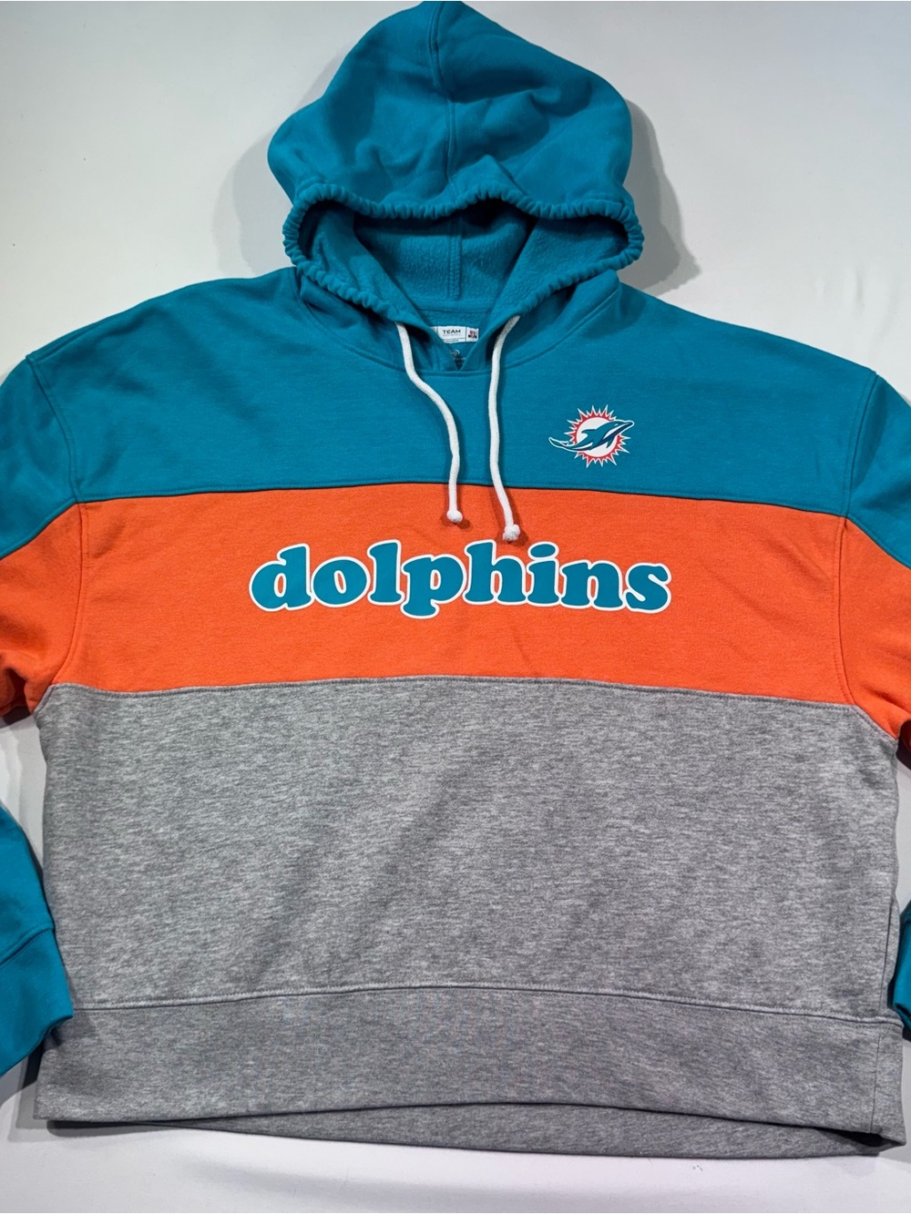 Miami Dolphins Women's Colorblock Hoodie Large - NFL Team Apparel